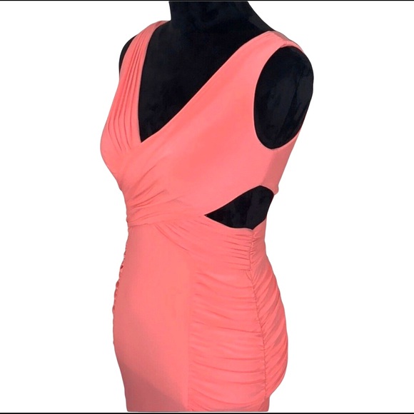 HAILEY LOGAN BY ADRIANNE PAPELL PINK CUT OUT BODYCON MINI DRESS - Picture 14 of 15
